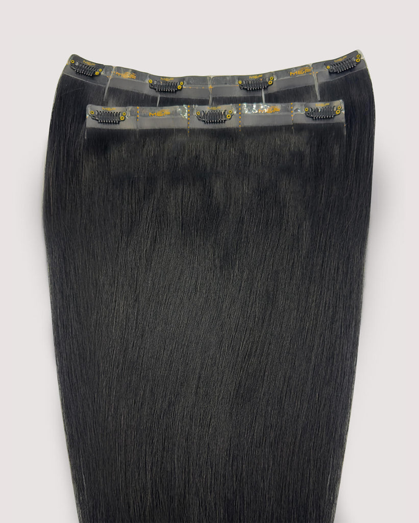 22" Clip - In Human Hair Extensions (Big Bundle E + F), Color 1 Black | Hair Extensions Dubai - M and F Hair Trading, L.L.C.