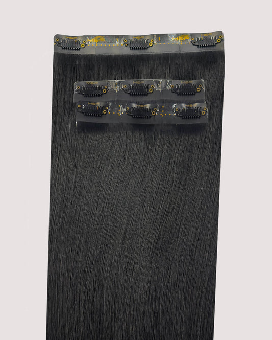 18" Clip-In Human Hair Extensions (Medium Bundle C + D), Color 1# Black | Hair Extensions Dubai