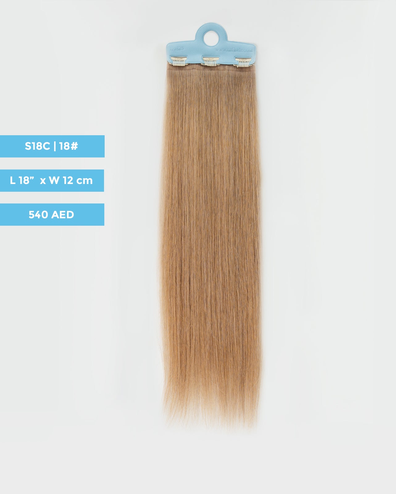 وصلة شعر متوسطة الحجم - S18C | أشقر رمادي فاتح | قطعة مشبك شعر بعرض 12 سم
