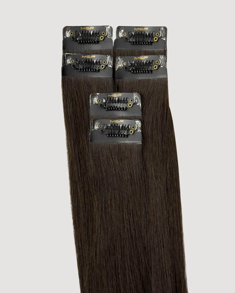 Everyday Hair Extensions - QQ18 Color 1B Dark Brown | Clip - In & Halo Ready - M and F Hair Trading, L.L.C.