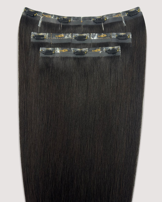 Hair Extensions – S18 Big Bundle (Sizes D + E + F), Color 1B Dark Brown | 18 - Inch Clip - In Extensions - M and F Hair Trading, L.L.C.