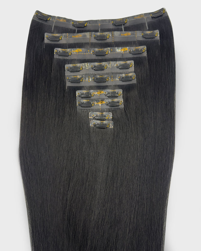 Hair Extensions – S18 Full Set (All Sizes A–F), Color 1 Black | 18 - Inch Clip - In Extensions - M and F Hair Trading, L.L.C.