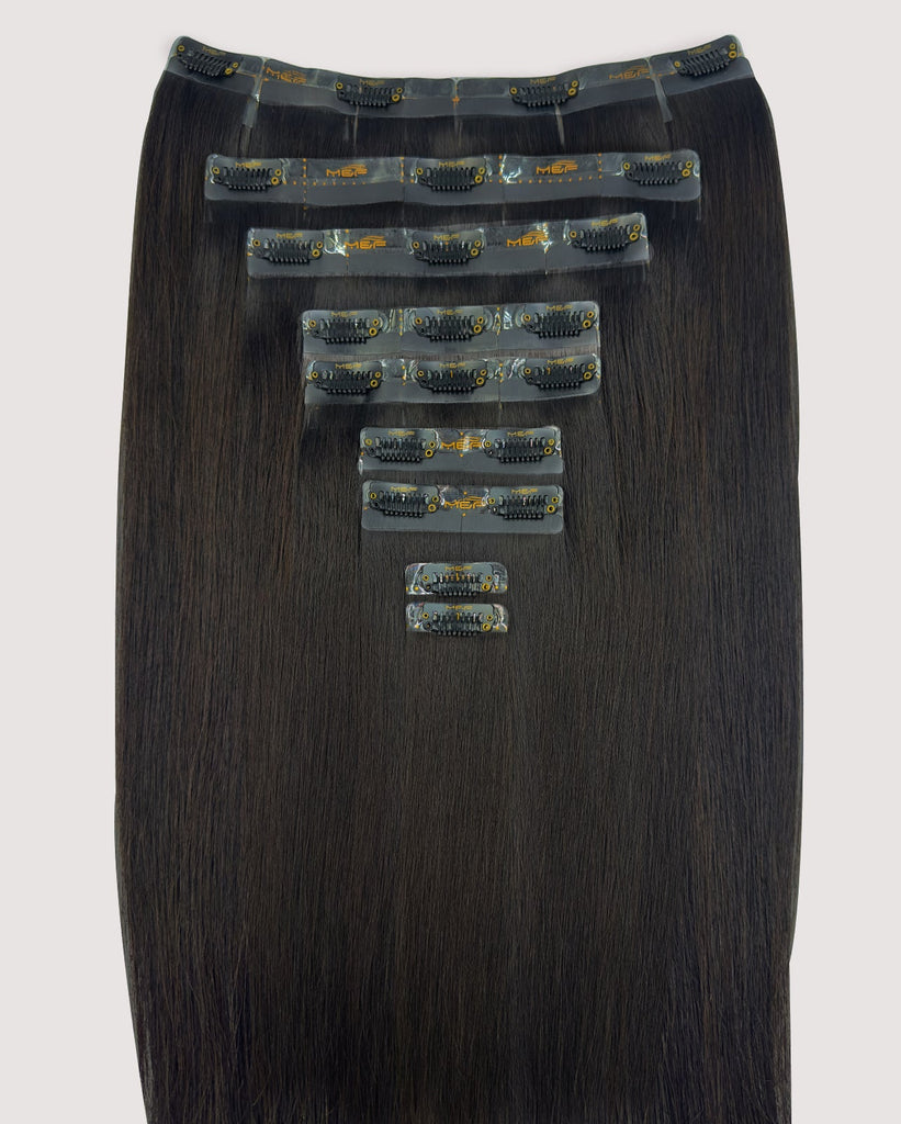 Hair Extensions – S18 Full Set (All Sizes A–F), Color 1B Dark Brown | 18 - Inch Clip - In Extensions - M and F Hair Trading, L.L.C.