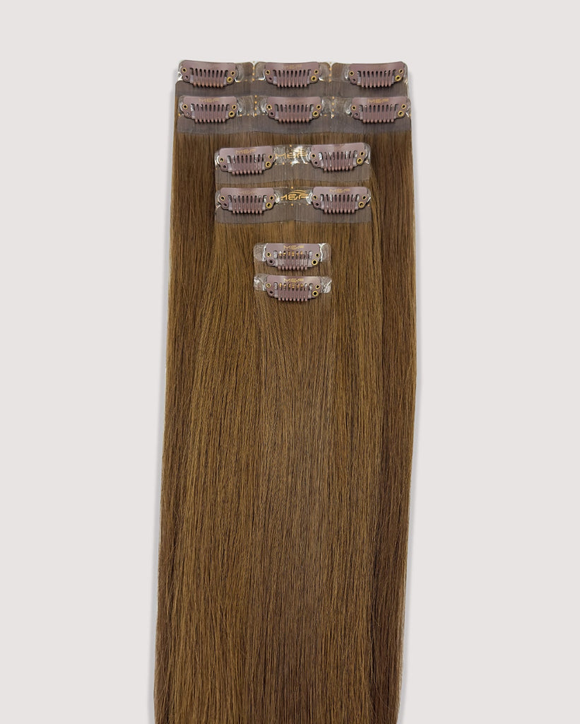 Hair Extensions – S18 Small Bundle (Sizes A + B + C), Color 4 Light Brown | 18 - Inch Clip - In Extensions - M and F Hair Trading, L.L.C.