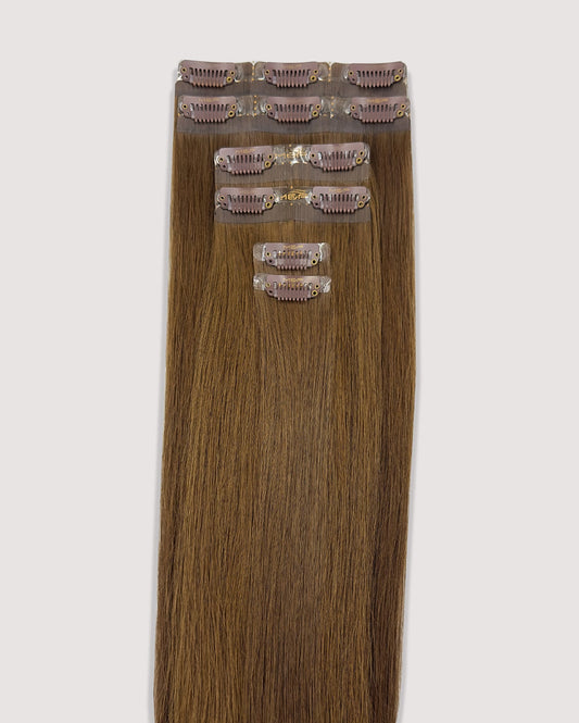 Hair Extensions – S18 Small Bundle (Sizes A + B + C), Color 4 Light Brown | 18 - Inch Clip - In Extensions - M and F Hair Trading, L.L.C.