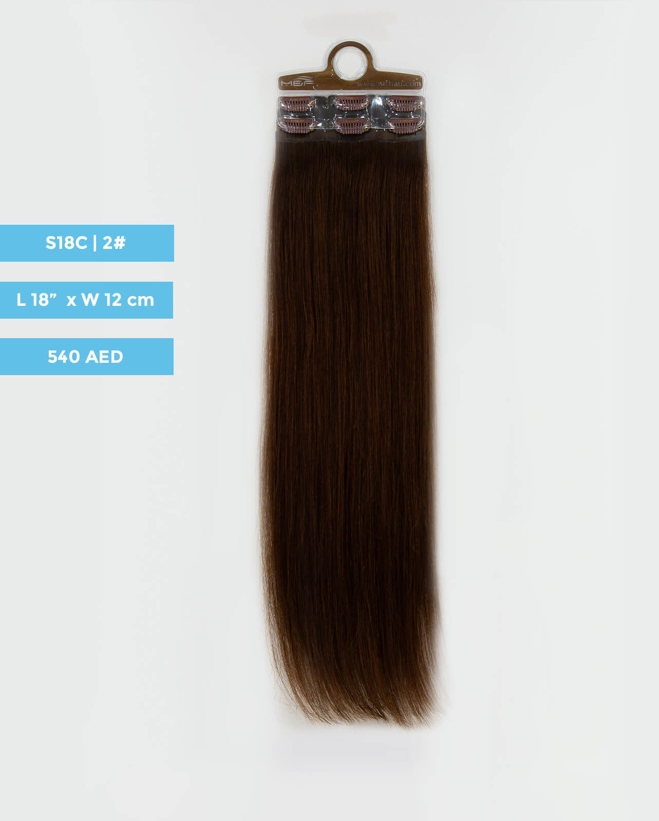 وصلة شعر متوسطة الحجم - S18C | بني | مشبك بعرض 12 سم - M and F Hair Trading, L.L.C.