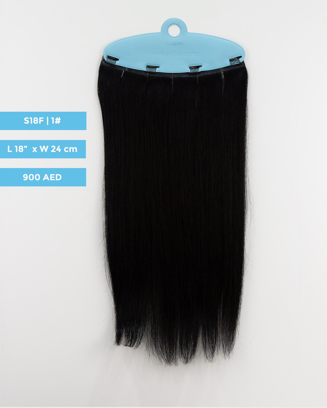 وصلة شعر متوسطة الحجم - S18F | أسود | مشبك بعرض 24 سم - M and F Hair Trading, L.L.C.