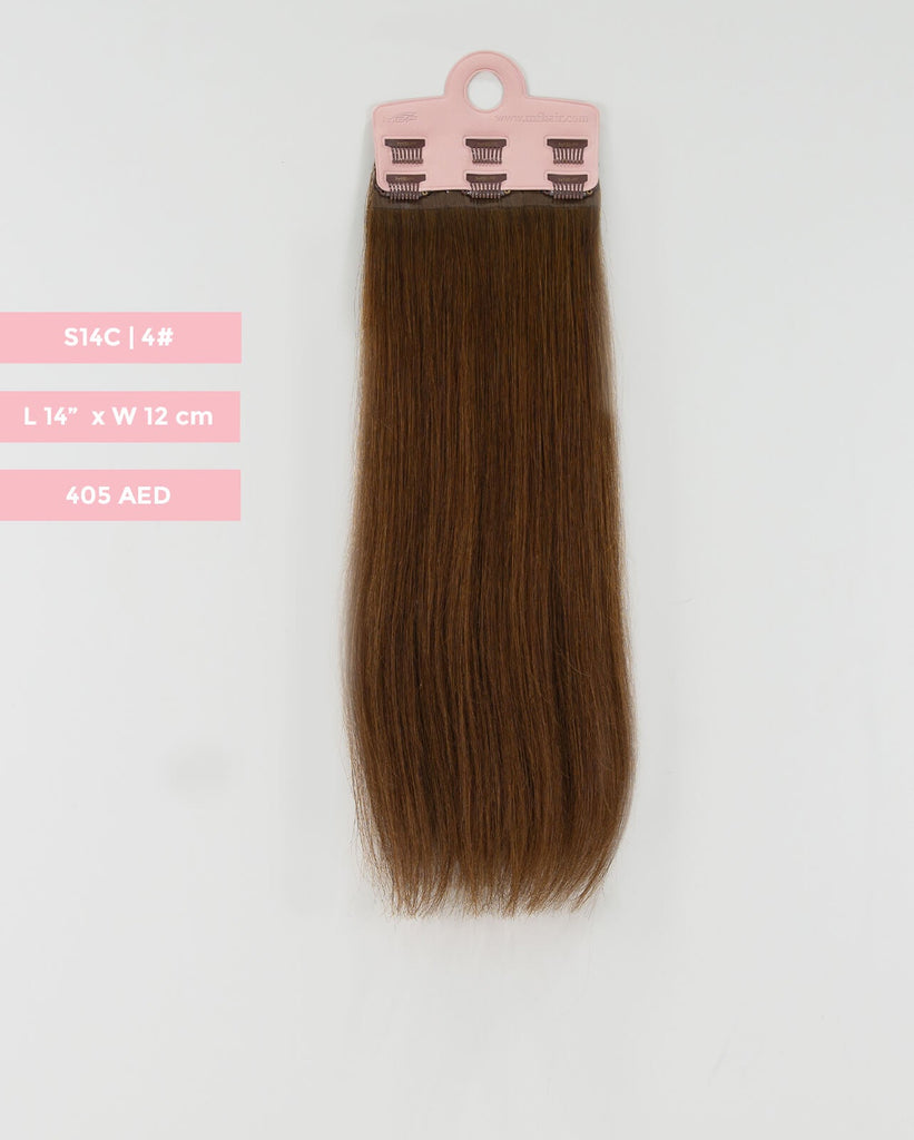 Short Hair Extension – S14C | Light Brown | 12cm Width Clip - In Piece - M and F Hair Trading, L.L.C.